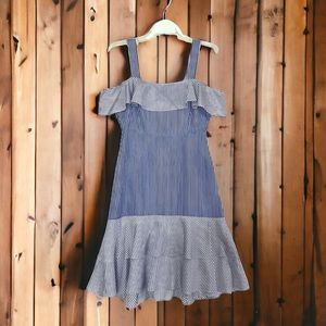 J. Crew Collection Dress Womens 6P Cold Shoulder Silk Blue White Striped